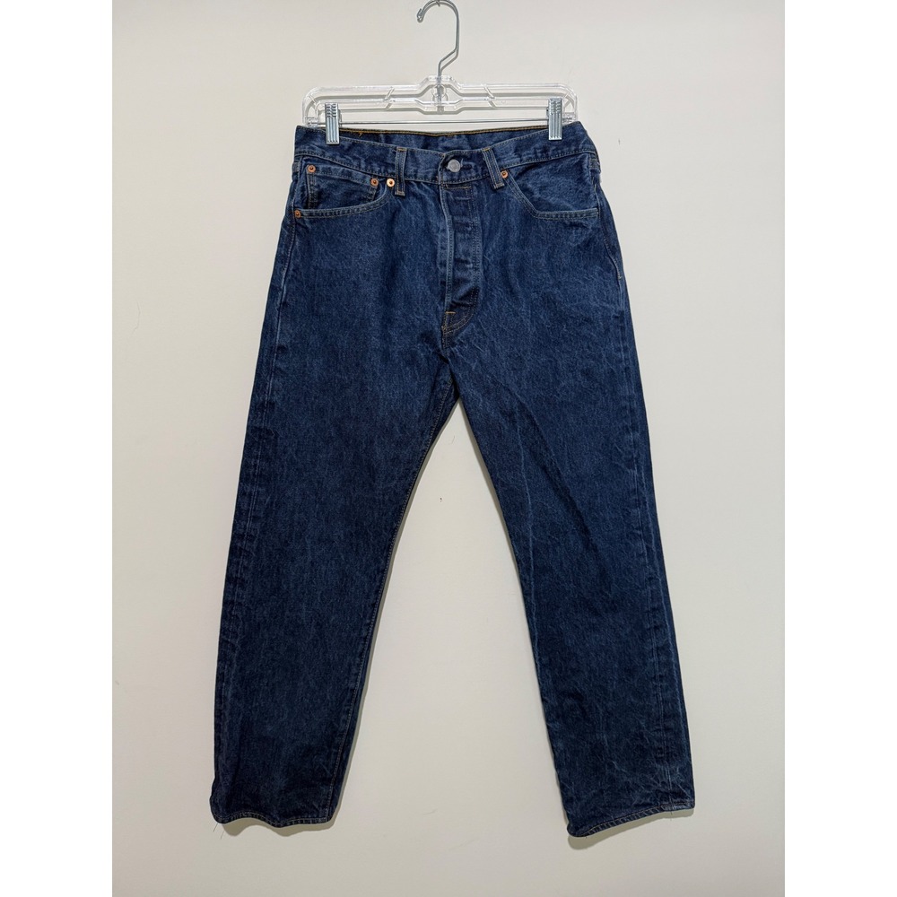 Levis 501 Original Fit Jeans Mens 34x30 Dark Wash Blue Button Fly Straight Leg